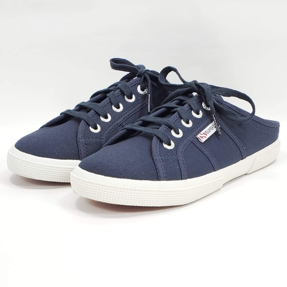 Superga Shoes - Superga Slip On Mule Canvas Lace Up Sneaker Navy